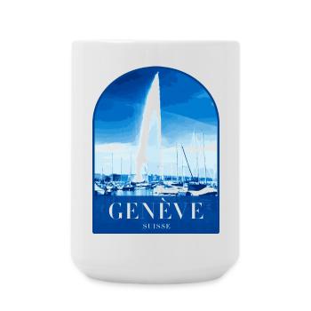 Genf JetdEau Hafen Motiv - Große Tasse 440 ml - Weiß - Vorne