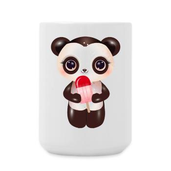 niedlicher Panda mit rotem Eis am Stil - Große Tasse 440 ml - Weiß - Vorne