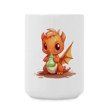 Süßer Trinkender Babydrache Kawaii Shirt - Große Tasse 440 ml - Weiß - Vorne