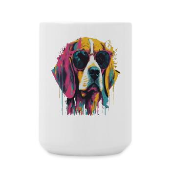 Colorful dog with sunglasses - Large Mug 440 ml - white - Front