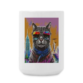 Urban Cat with Rainbow Shades - Große Tasse 440 ml - Weiß - Vorne