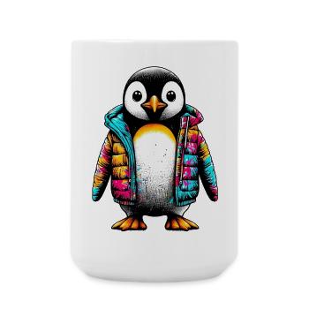 Pinguin mit Jacke Jacke - Große Tasse 440 ml - Weiß - Vorne