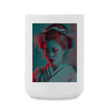 Glitch Geisha Neon Portrait - Large Mug 440 ml - white - Front