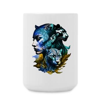 Leopard with a legendary female face - Large Mug 440 ml - white - Front