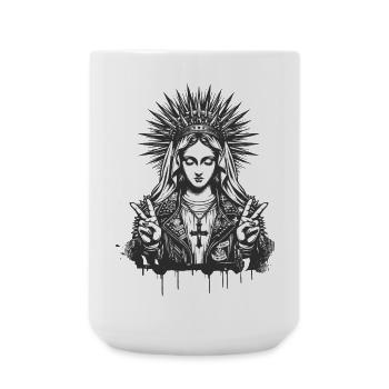 Mère de Dieu Marie en punk avec une tenue en cuir - Grande tasse 440 ml - blanc - Devant