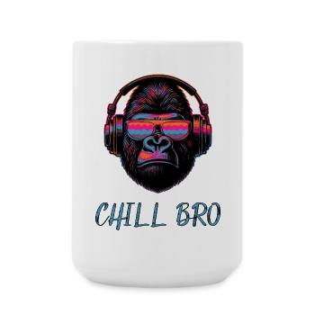 CHILL BRO - Cooler Affe mit Sonnenbrille Kopfhörer - Große Tasse 440 ml - Weiß - Vorne