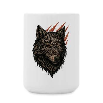 Kompliziertes Stammeswolf-Porträt - Große Tasse 440 ml - Weiß - Vorne