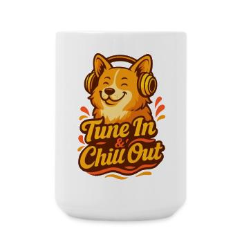 « Tune In & Chill Out » Happy Corgi avec casque - Grande tasse 440 ml - blanc - Devant