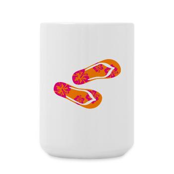 Badelatschen Hibiskus Flip Flops Sommer Urlaub Fun - Große Tasse 440 ml - Weiß - Vorne