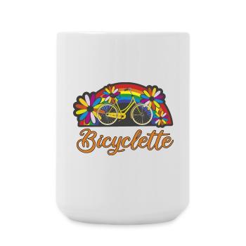 Bunte Fahrradromantik mit Regenbogen Bicyclette - Große Tasse 440 ml - Weiß - Vorne