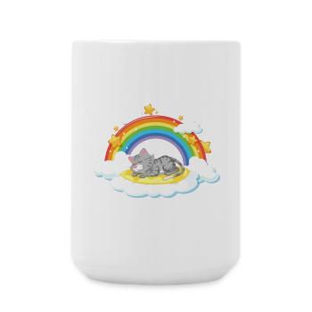 Träumende Katze auf der Regenbogenwolke - Große Tasse 440 ml - Weiß - Vorne