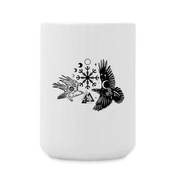 Hugin und Munin mit Vegvisir Valknut - Große Tasse 440 ml - Weiß - Vorne