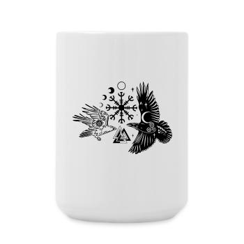 Hugin und Munin mit Vegvisir Valknut - Große Tasse 440 ml - Weiß - Vorne