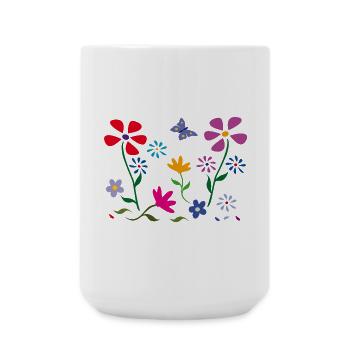 Blumenwiese, Garten, Schmetterling - Große Tasse 440 ml - Weiß - Vorne