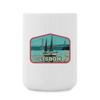 Lisbonne Portugal, bateau sur le fleuve Tage - Grande tasse 440 ml - blanc - Devant