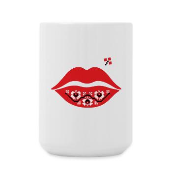 Red lips and flowers - traditional romanian motifs - Large Mug 440 ml - white - Front