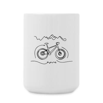 Minimalist Mountain and Bicycle Line Art - Large Mug 440 ml - white - Front