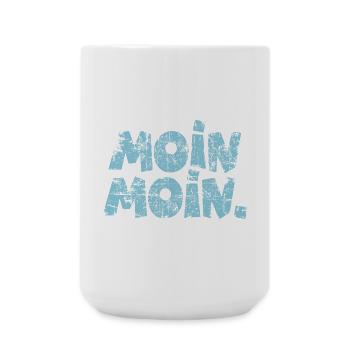 Moin Moin. (Vintage Hellblau) Guten Morgen - Große Tasse 440 ml - Weiß - Vorne