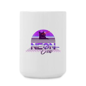 Cool retro vintage neon cat with laser eyes - Large Mug 440 ml - white - Front