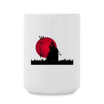 Black wolf, forest and sunset - Large Mug 440 ml - white - Front