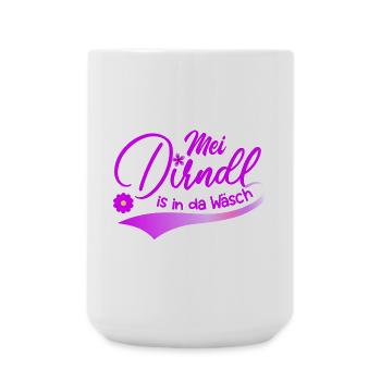 Mei Dirndl is in da Wäsch Trachtenshirt Madl - Große Tasse 440 ml - Weiß - Vorne