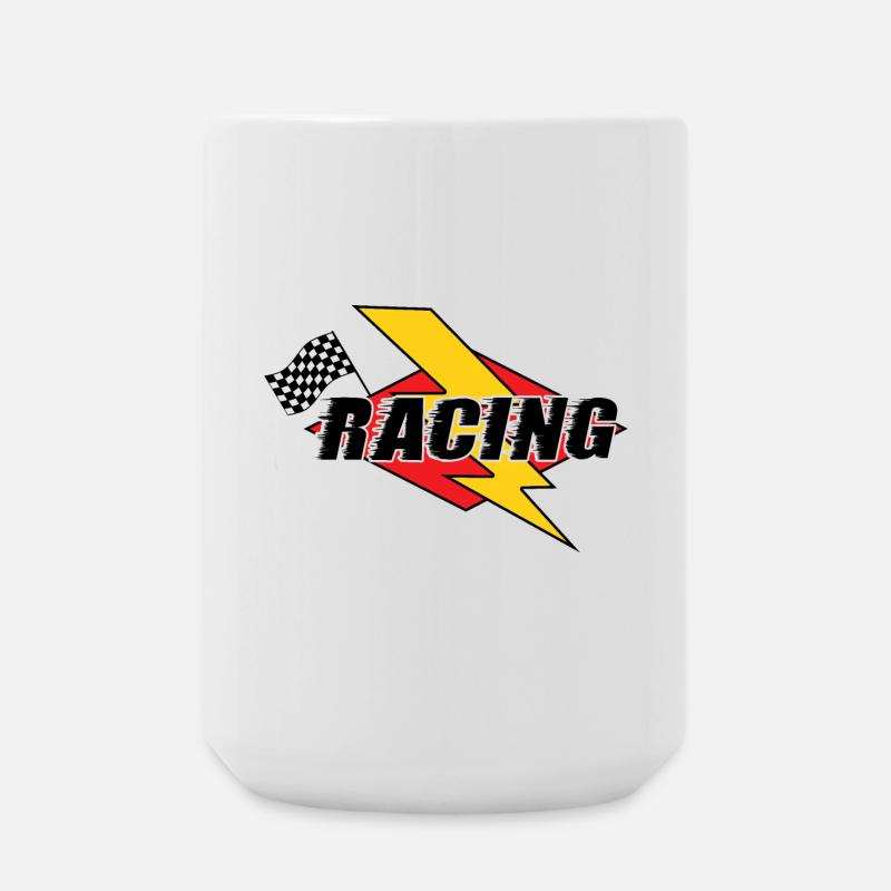 Racing Lightning Bolt & Flagge - Große Tasse 440 ml - Weiß