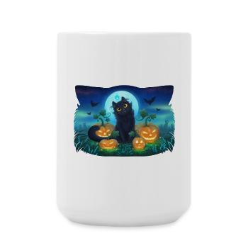 Miauiges Halloween! Black Cat Pumpkins Silhouette - Große Tasse 440 ml - Weiß - Vorne