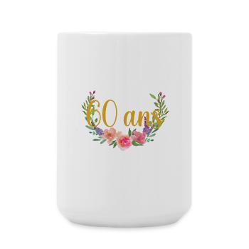 fleurs anniversaire 60ans - Grande tasse 440 ml - blanc - Devant