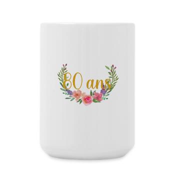 80 Ans Floral Couronne de Fleurs - Grande tasse 440 ml - blanc - Devant