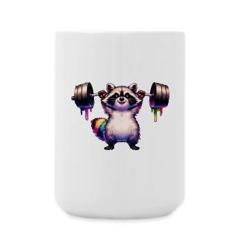 Rainbow Raccoon hebt schwere Langhantel - Große Tasse 440 ml - Weiß - Vorne