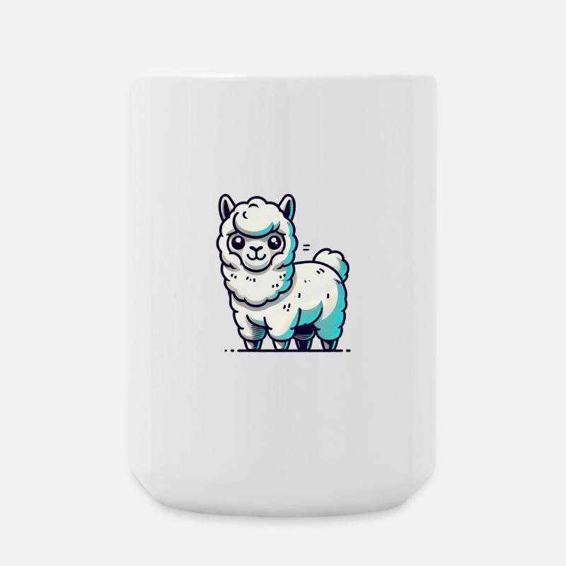 White Llama with Blue Accents - Large Mug 440 ml - white
