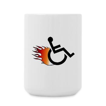 Fauteuil roulant enflammé. Fauteuil roulant avec flammes # - Grande tasse 440 ml - blanc - Devant