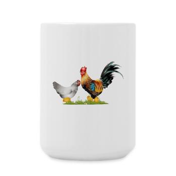 stately rooster with hen and chick offspring - Large Mug 440 ml - white - Front