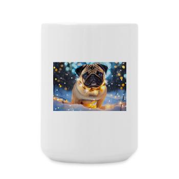 Cute Pug with Christmas Lights - Large Mug 440 ml - white - Front