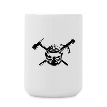 casque_pompier_hache et lance - Grande tasse 440 ml - blanc - Devant