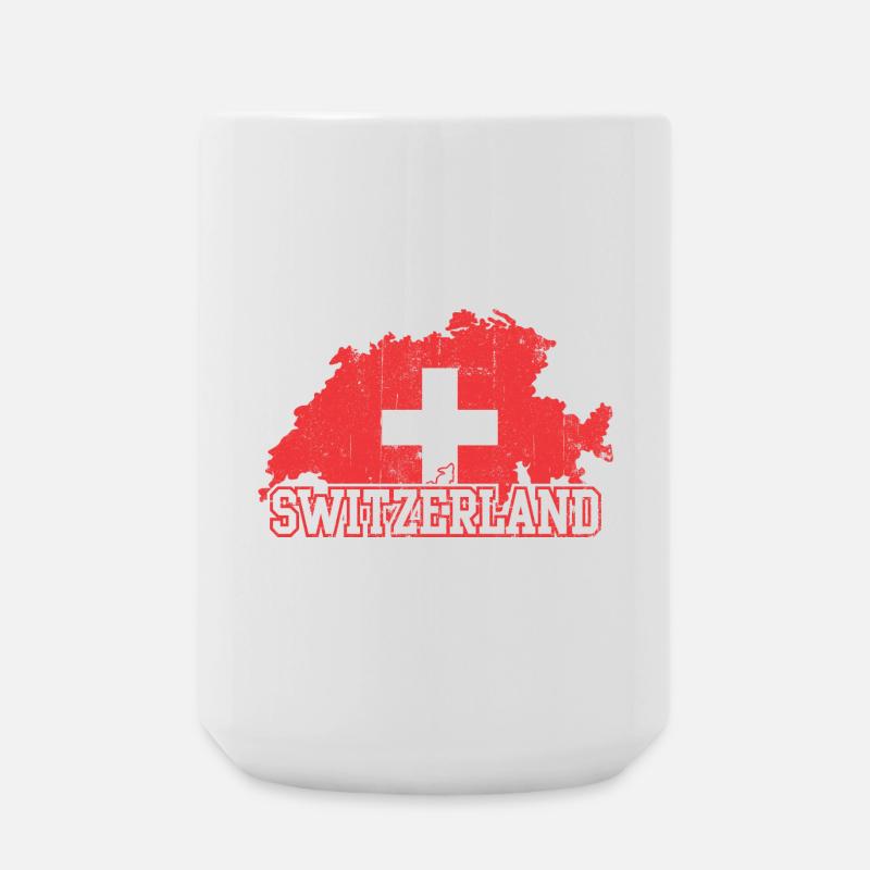 Swiss Map Cross Emblem with Silhouettes - Large Mug 440 ml - white