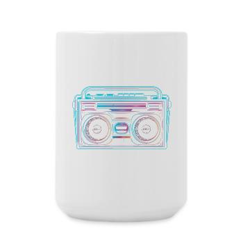 Kassetten Recorder im leuchtenden 80er Neon Look - Große Tasse 440 ml - Weiß - Vorne