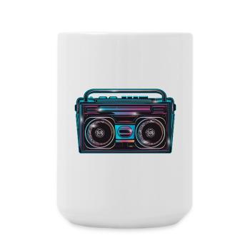 Kassetten Recorder im leuchtenden 80er Neon Look - Große Tasse 440 ml - Weiß - Vorne