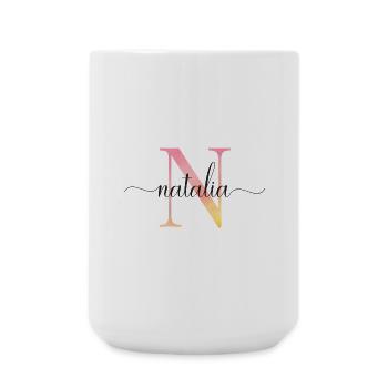 N | Monogram | Name | Nathalia |Watercolor - Large Mug 440 ml - white - Front