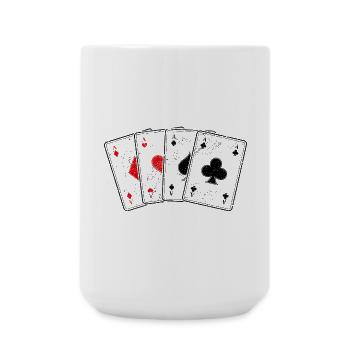 Karo- Herz- Pik- Kreuz-As Kartenspiel Poker Profi - Große Tasse 440 ml - Weiß - Vorne