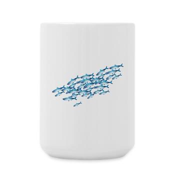 Glowing blue school of fish in the water - Large Mug 440 ml - white - Front