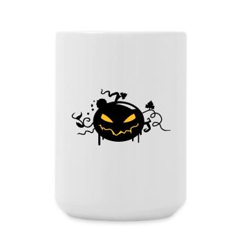 black halloween pumpkin with glowing eyes - Large Mug 440 ml - white - Front