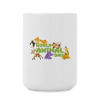 Welttierschutztag Cartoon T-Shirt - Große Tasse 440 ml - Weiß - Vorne