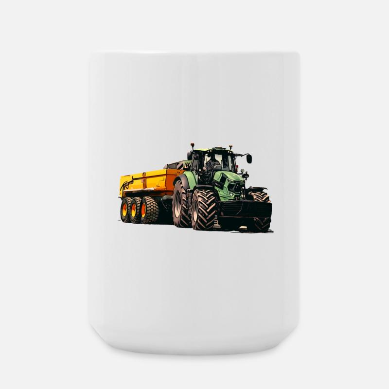 Traktor mit Anhänger Kipper - Große Tasse 440 ml - Weiß