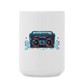 Kassetten Recorder im leuchtenden 80er Neon Look - Große Tasse 440 ml - Weiß - Vorne