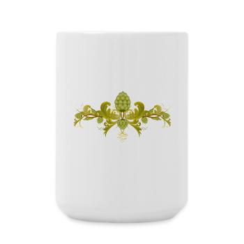 Dekorative Hopfenranke mit Ornament–Bierbrau-Motiv - Große Tasse 440 ml - Weiß - Vorne