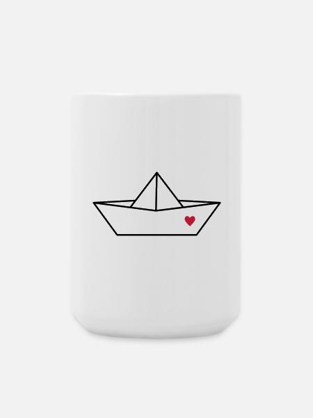 Boat paper ship heart I harbor love gift - Large Mug 440 ml - white