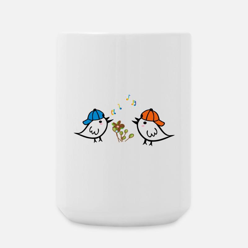 Frühling, Spatzen - Große Tasse 440 ml - Weiß