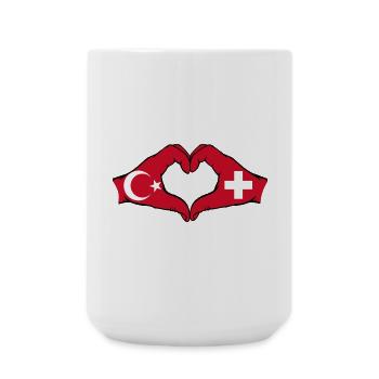 Turquie Suisse Drapeau Aiguilles Forme de coeur - Grande tasse 440 ml - blanc - Devant