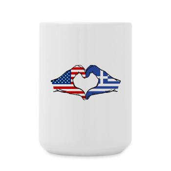 États-Unis Grèce Drapeau Mains Coeur Forme - Grande tasse 440 ml - blanc - Devant